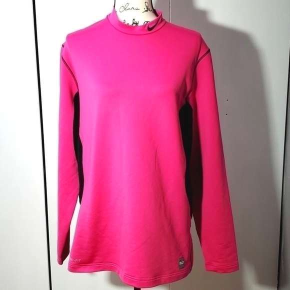 Nike- Pro Combat Super Warm Bright Pink Black Longsleeve Performance Shirt Sz.XL - Picture 1 of 7